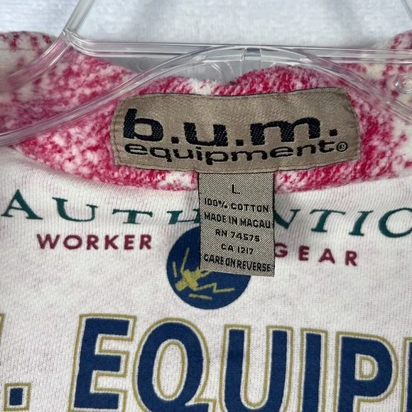 BUM Worker Gear Womens LG Button Up Shirt 90's Red & White Snowflake Print - Picture 2 of 12